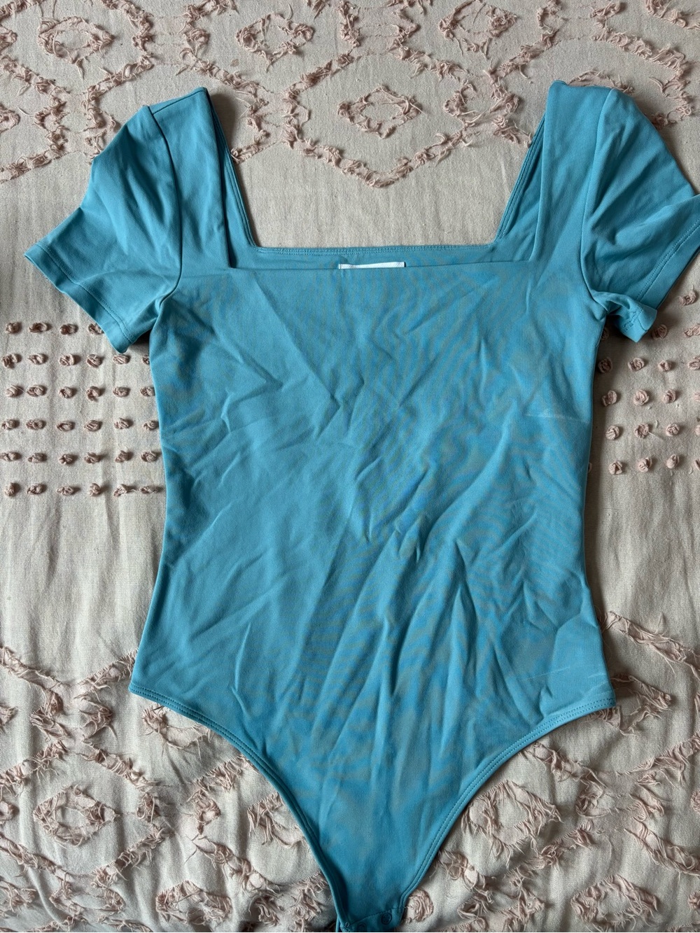 Aritzia Blue Square Neck Short Sleeve Bodysuit
